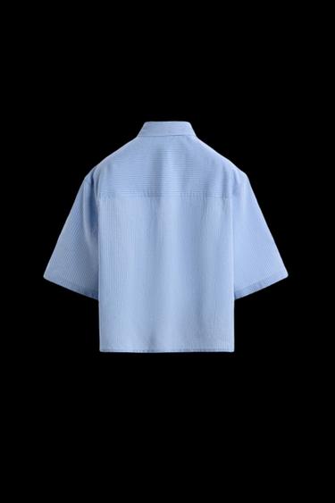 CAMISA CROPPED FIT CUADROS - Azul claro de Zara
