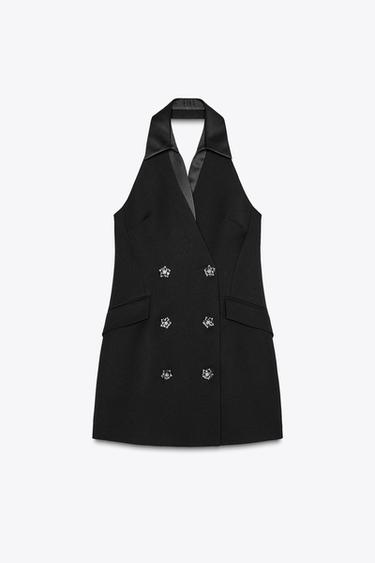 WAISTCOAT DRESS WITH JEWELLED BUTTONS - Black by Zara