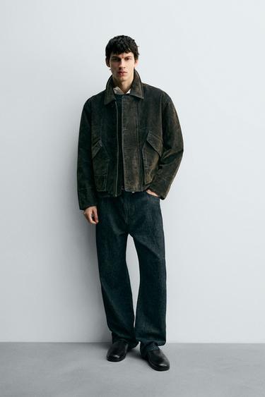 Zara VELOUR TWILL JACKET - Dark green