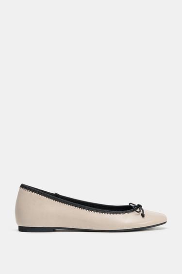 CONTRAST LEATHER BALLET FLATS - Ecru White by Zara