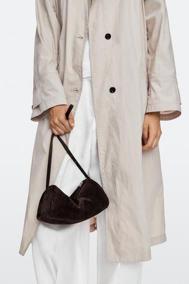Bolso bandolera piel serraje - Chocolate de Zara - Imagen 0