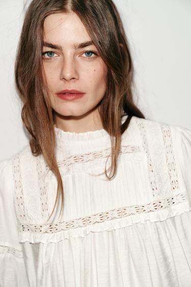 BLOUSE ROMANTIQUE À MANCHES BALLON - Blanc de Zara - Image 3