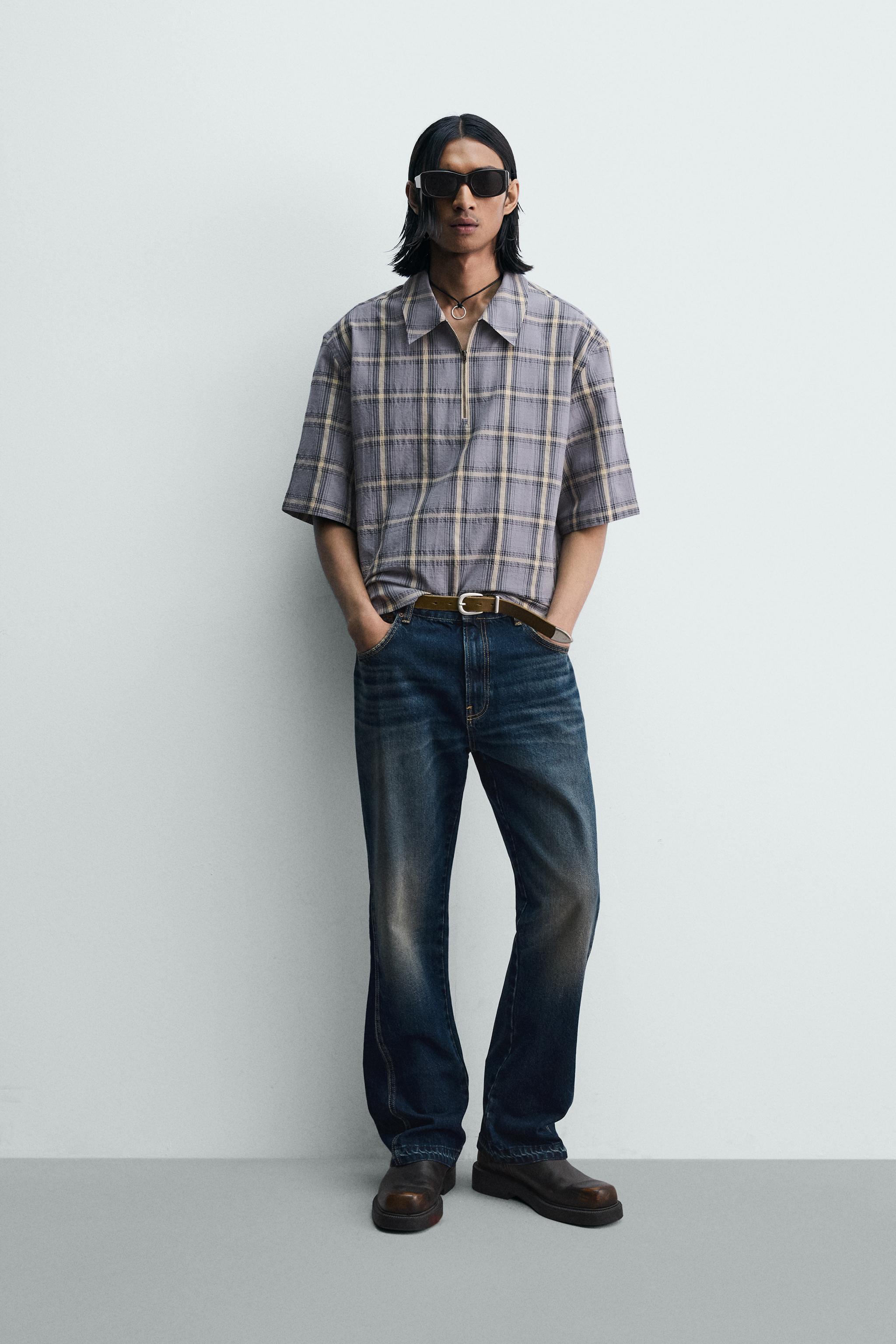 PLAID ZIP POLO SHIRT