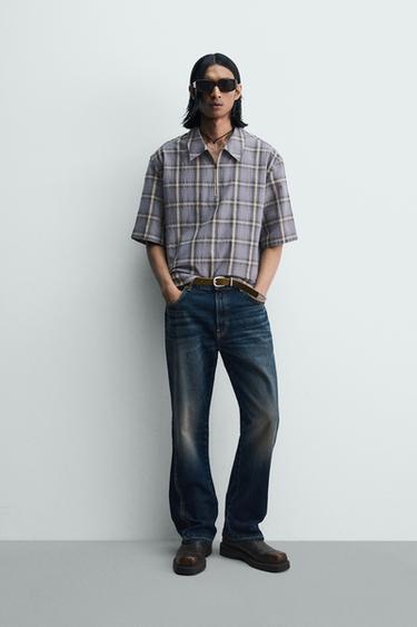 CHEMISE POLO ZIPPÉE À CARREAUX - Bleu / Lavande de Zara - Image 0