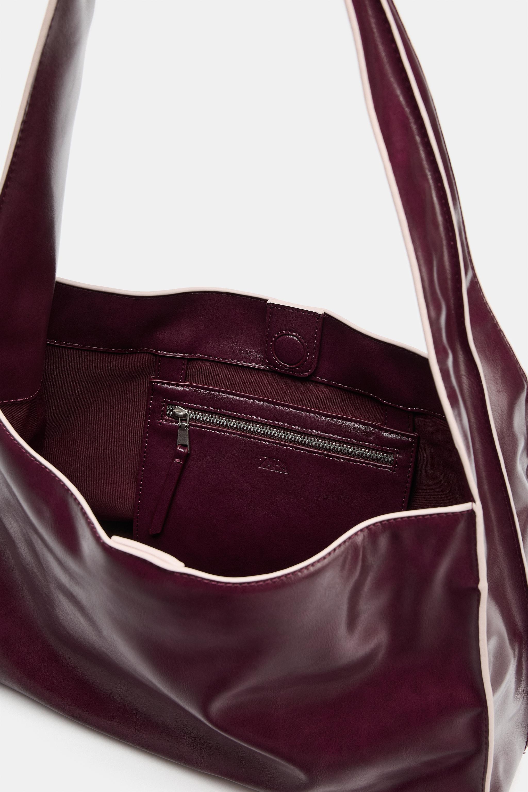 CONTRAST TOPSTITCHED SHOPPER BAG
