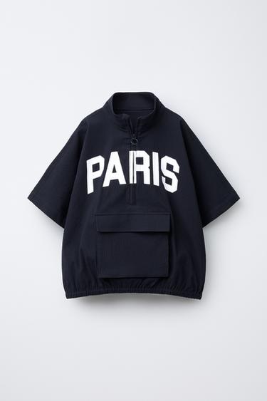 SEERSUCKER SHORT SLEEVE POUCH POCKET SWEATSHIRT - Navy blue by Zara