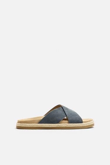 Zara CRISSCROSS LEATHER SANDALS - Blue