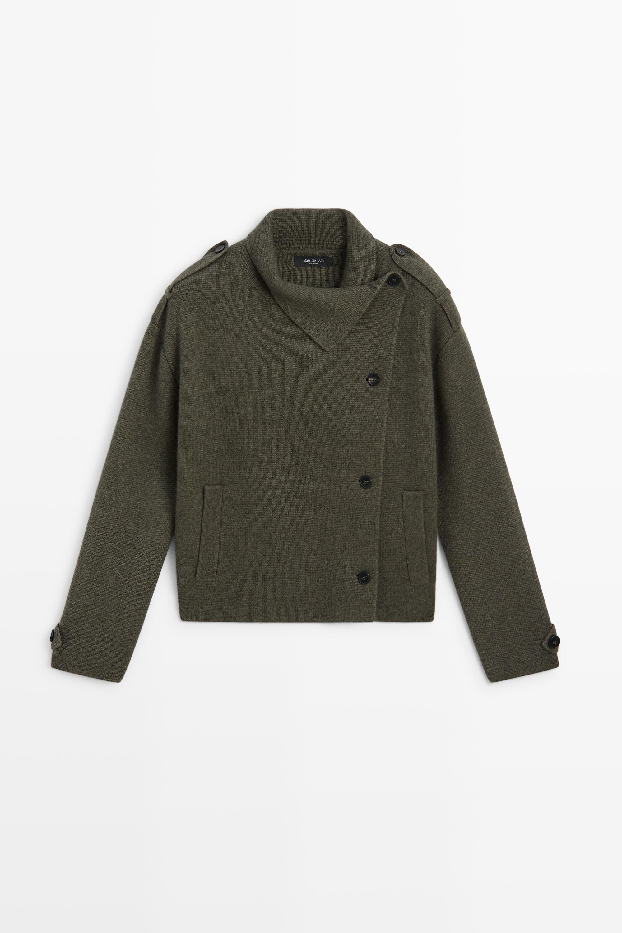 Double-breasted wool-blend knit jacket