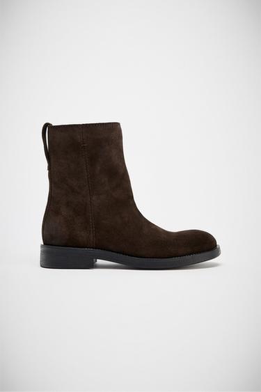 FLAT SPLIT SUEDE ANKLE BOOTS - Brown by Zara