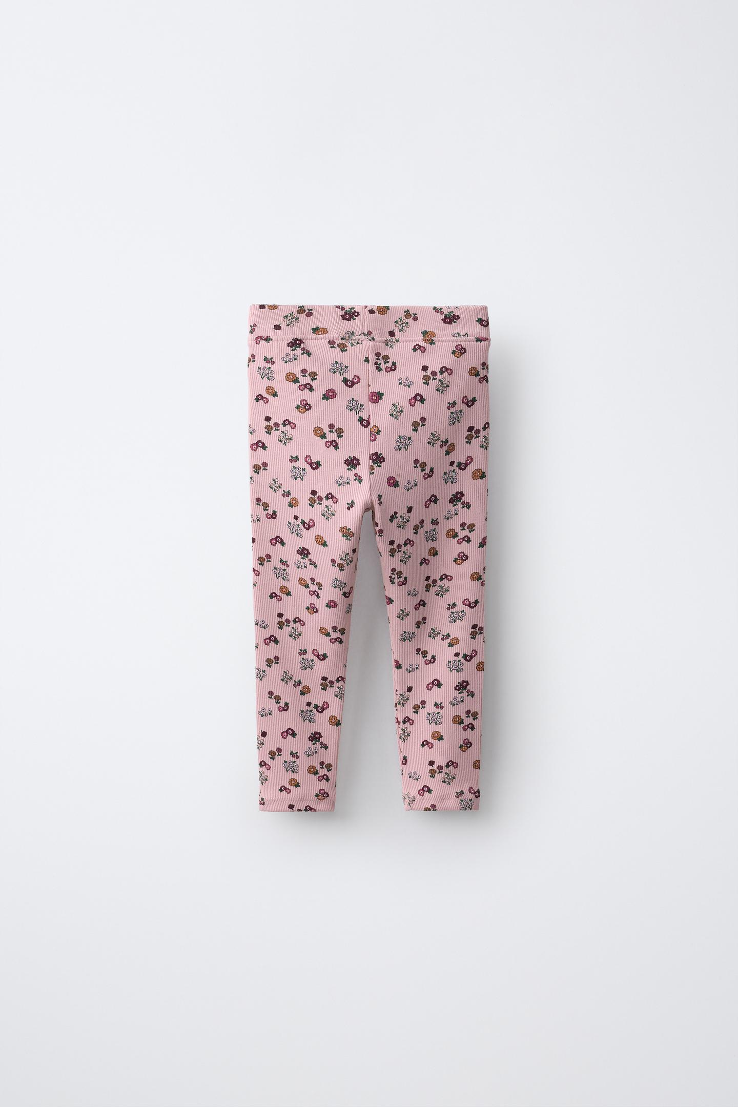 Детские леггинсы Zara Floral Print Ribbed, цвет: Розовый — фото 2