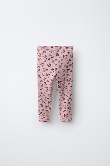 FLORAL PRINT RIBBED LEGGINGS — Pink 2