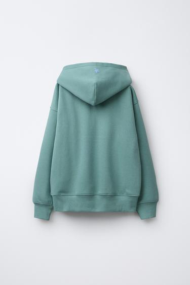 HOODIE WITH SLOGAN AND STARS - Green by Zara - Image 1