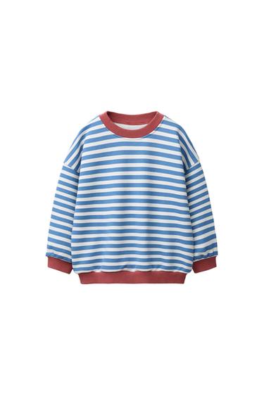 سويت شيرت مخطط بلون متباين - أزرق / أبيض الخاص بـ Zara