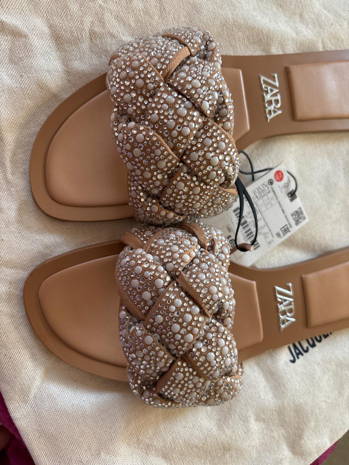 WOVEN FLAT RHINESTONE SANDALS - Image 3