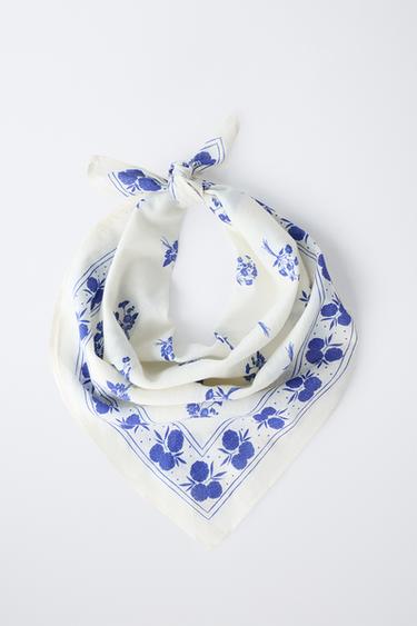FLORAL SQUARE BANDANA - Blue by Zara - Image 3