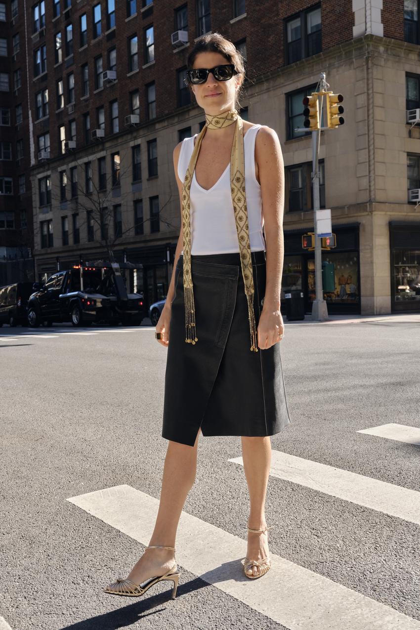 Zara Beaded Tassel Neck Scarf in Nude and Gold Kate Moss x Zara + BEADED FOULARD SCARF main image 4