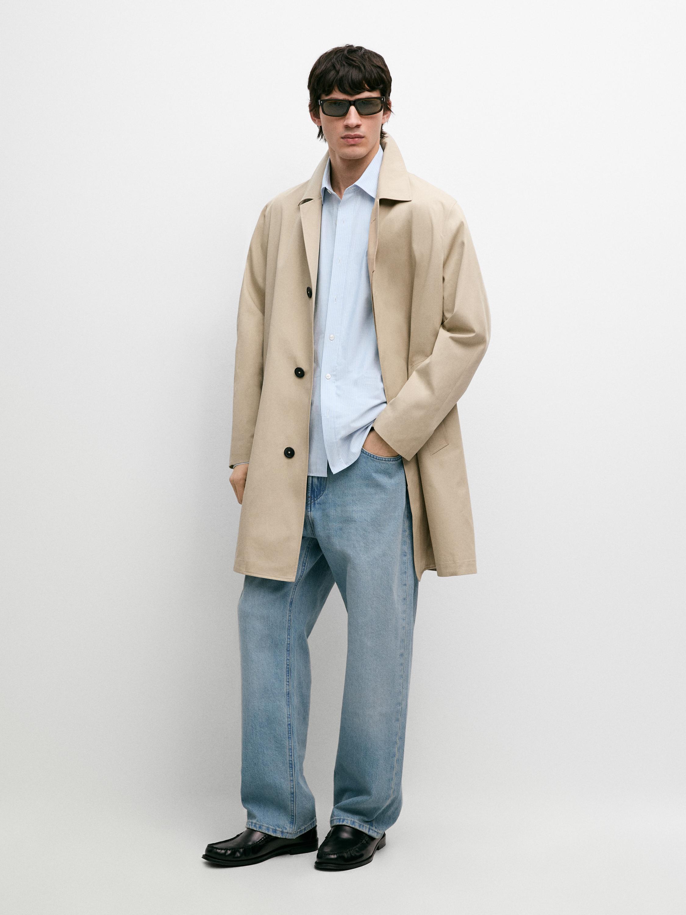 Check cotton trench coat with interior detail