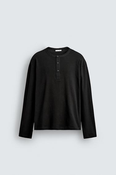 RIBBED HENLEY T-SHIRT - Black by Zara
