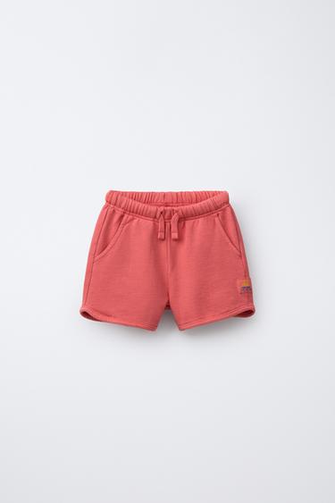 STRAIGHT FIT GARMENT-DYED PLUSH BERMUDA SHORTS WITH LABEL - Reddish by Zara - Image 0