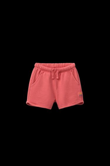 Zara STRAIGHT GARMENT DYE LABEL PLUSH SHORTS - Reddish