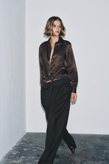 ZW COLLECTION SATIN BLOUSE WITH TIES - Brown by Zara - Image 1