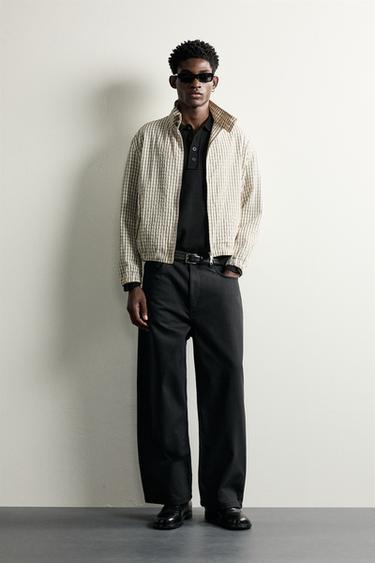 CAZADORA CROPPED FIT CUADROS TEXTURA - Crudo / Negro de Zara - Imagen 0