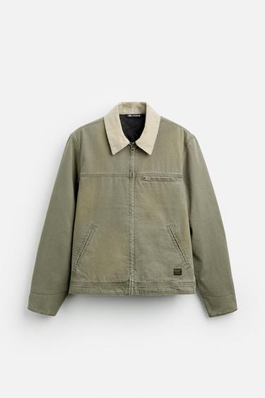 JACKET WITH CONTRAST COLLAR - Grey green by Zara
