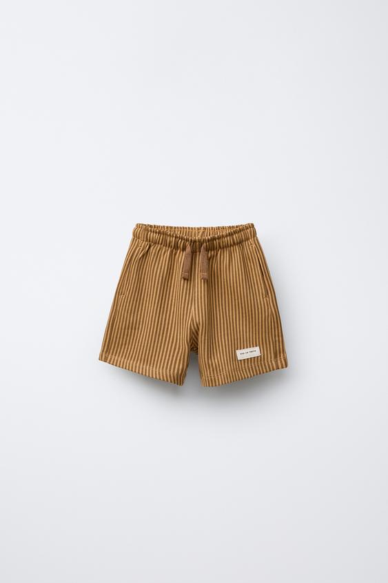 STRIPED LABEL PLUSH SHORTS