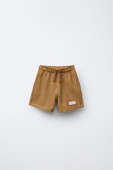 BERMUDA FELPA RAYAS ETIQUETA - Ocre de Zara