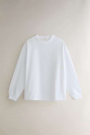 LONG SLEEVE COTTON JERSEY T-SHIRT - White by Zara