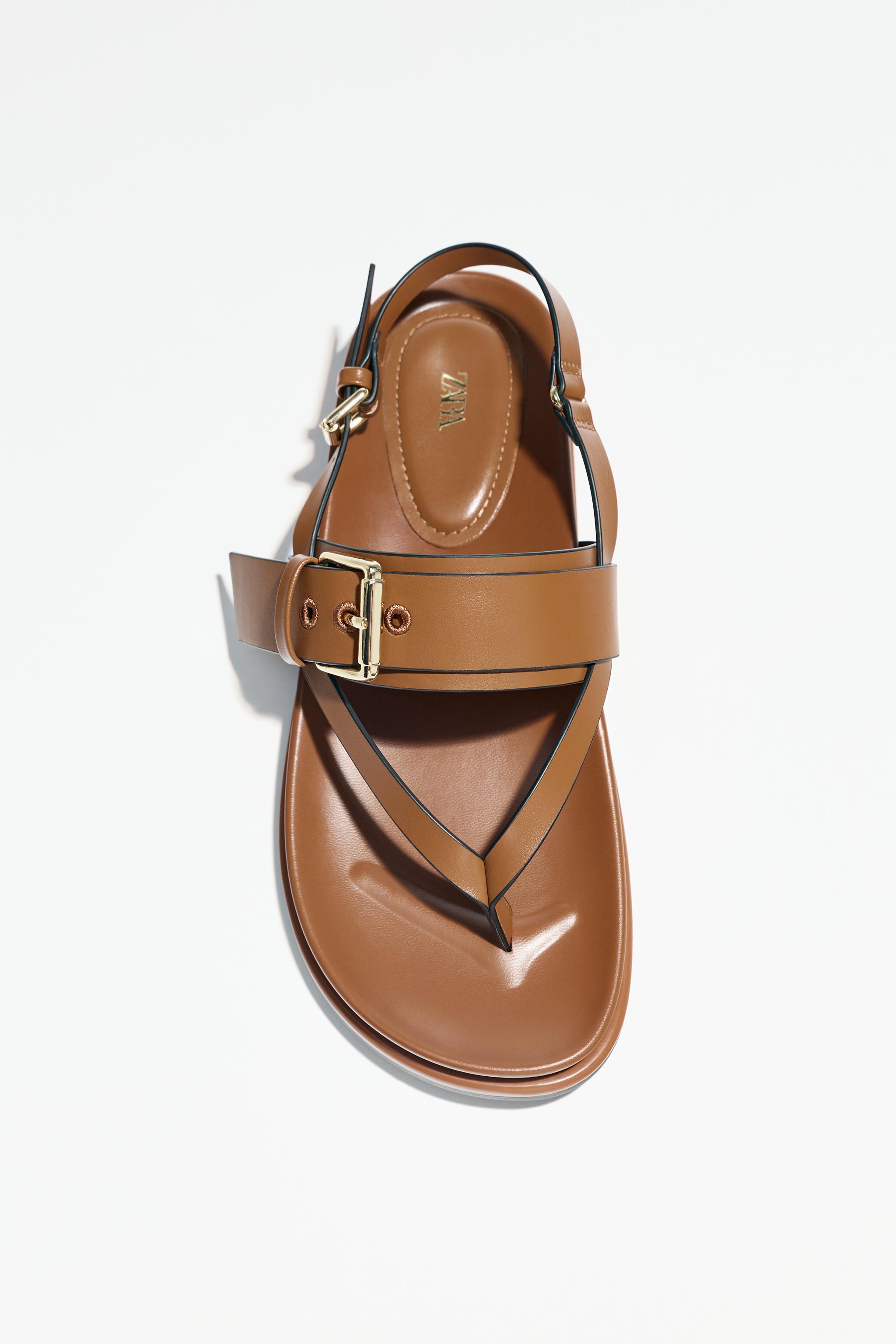 【ZARA】スプリットスエードストラッピーフラットサンダル スプリットスエードストラップ フラットサンダル - カーキ