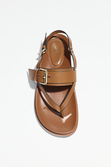 Zara STRAPPY BUCKLE SANDALS - Brown