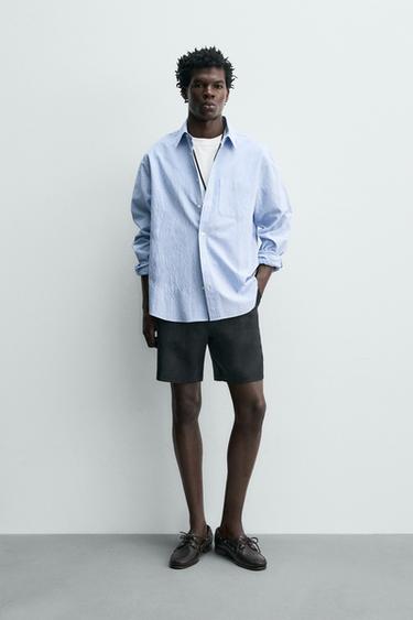 REGULAR FIT 100% LINEN BERMUDA SHORTS - Black by Zara