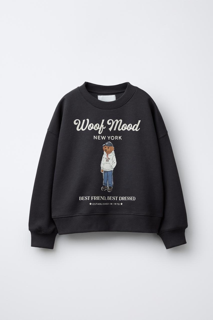 Zara - Dog Print Sweatshirt - 9-10 Years (55,1 Inches) - Anthracite Grey - Kids