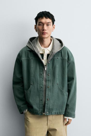 WASCHEFREKT-OVERSHIRT MIT STRUKTUR - verwaschenes Grün von Zara