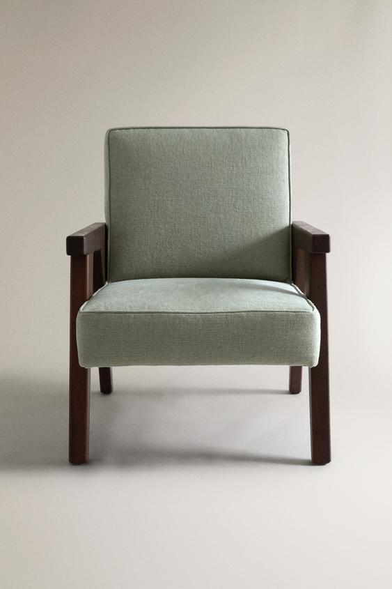 POLTRONA NOGUEIRA ESTOFADA EM LINHO ZARA HOME BY BLASCO - Verde-claro da Zara - Imagem 0