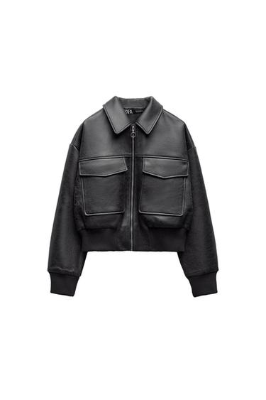 LEATHER EFFECT BOMBER JACKET