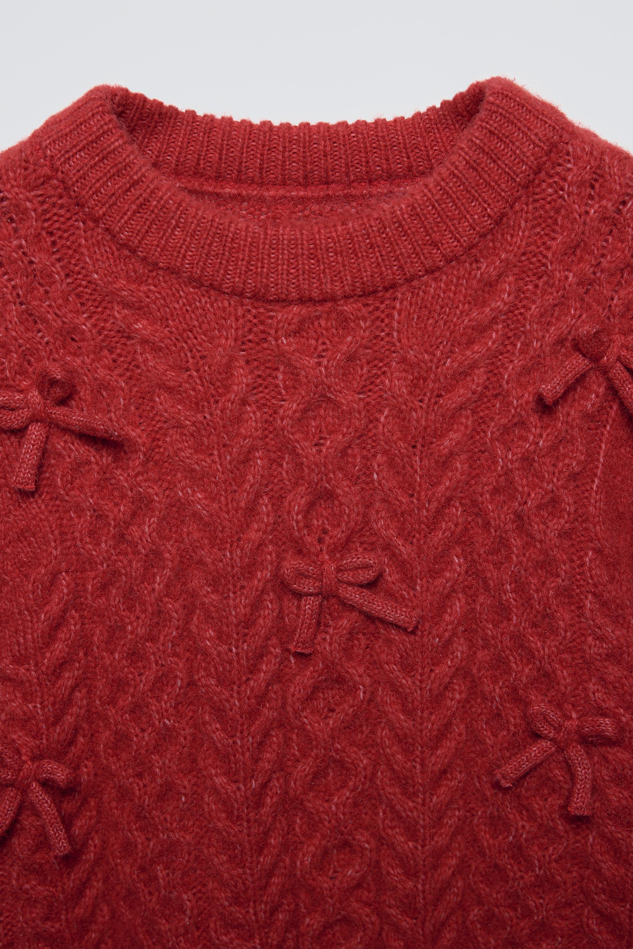 NIKNIT 赤 ♡cable 2way KNIT KNIT SWEATER WITH BOWS - Dark red | ZARA Thailand