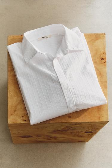 CHEMISE MANCHES LONGUES EN COTON - Blanc cassé de Zara - Image 4