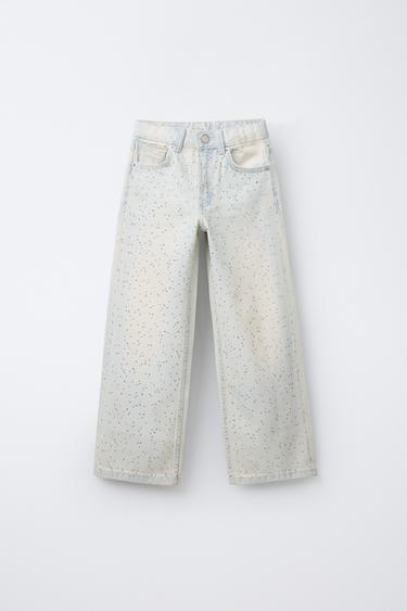 JEANS DE PERNA LARGA COM BRILHOS - Azul da Zara