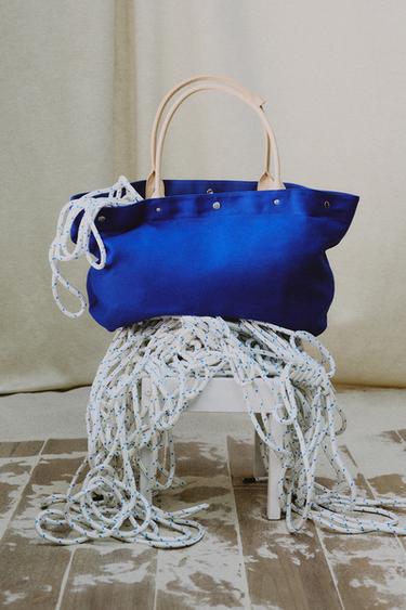 Zara AARON LEVINE X ZARA LEATHER DETAIL SHOPPER - Blue