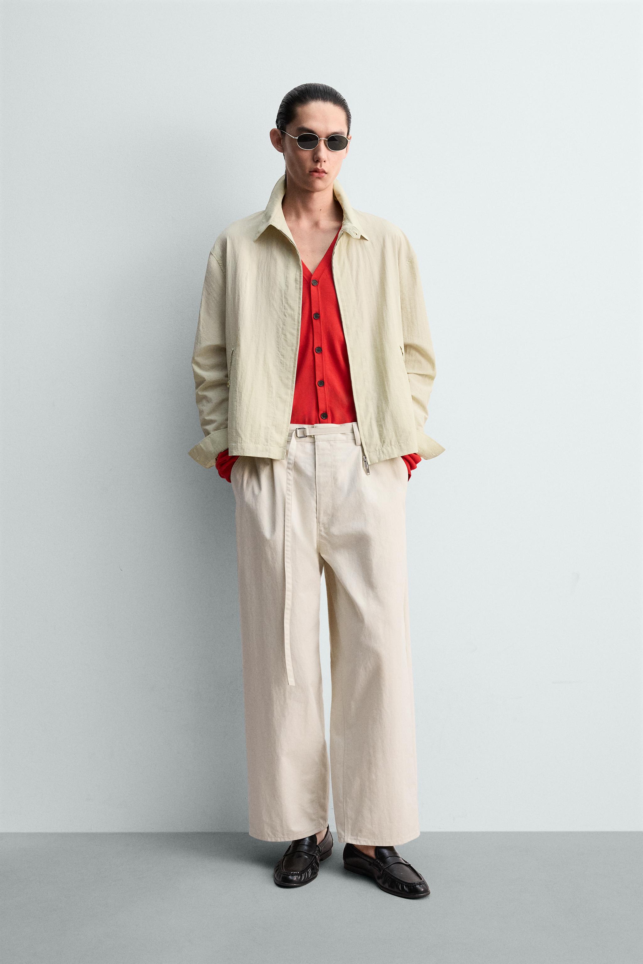 ワイドフィットプリーツベルトパンツ - エクリュ | ZARA Japan / 日本