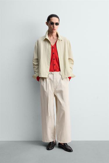 BELTED WIDE-LEG PLEATED TROUSERS - Ecru by Zara