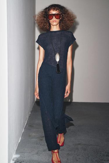 PANTALÓN PUNTO FINO EFECTO ARRUGADO - Marino de Zara