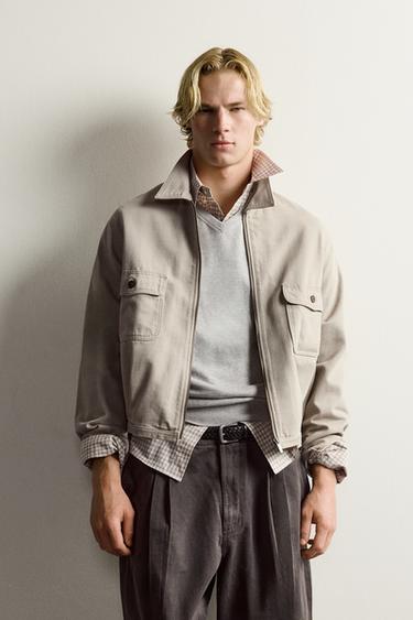 WAXED EFFECT CROPPED OVERSHIRT — Mid-ecru 1