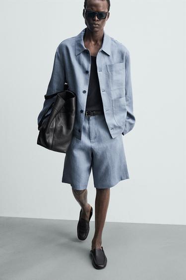 SHORT RELAXED FIT 100% LIN - Bleu délavé de Zara - Image 4