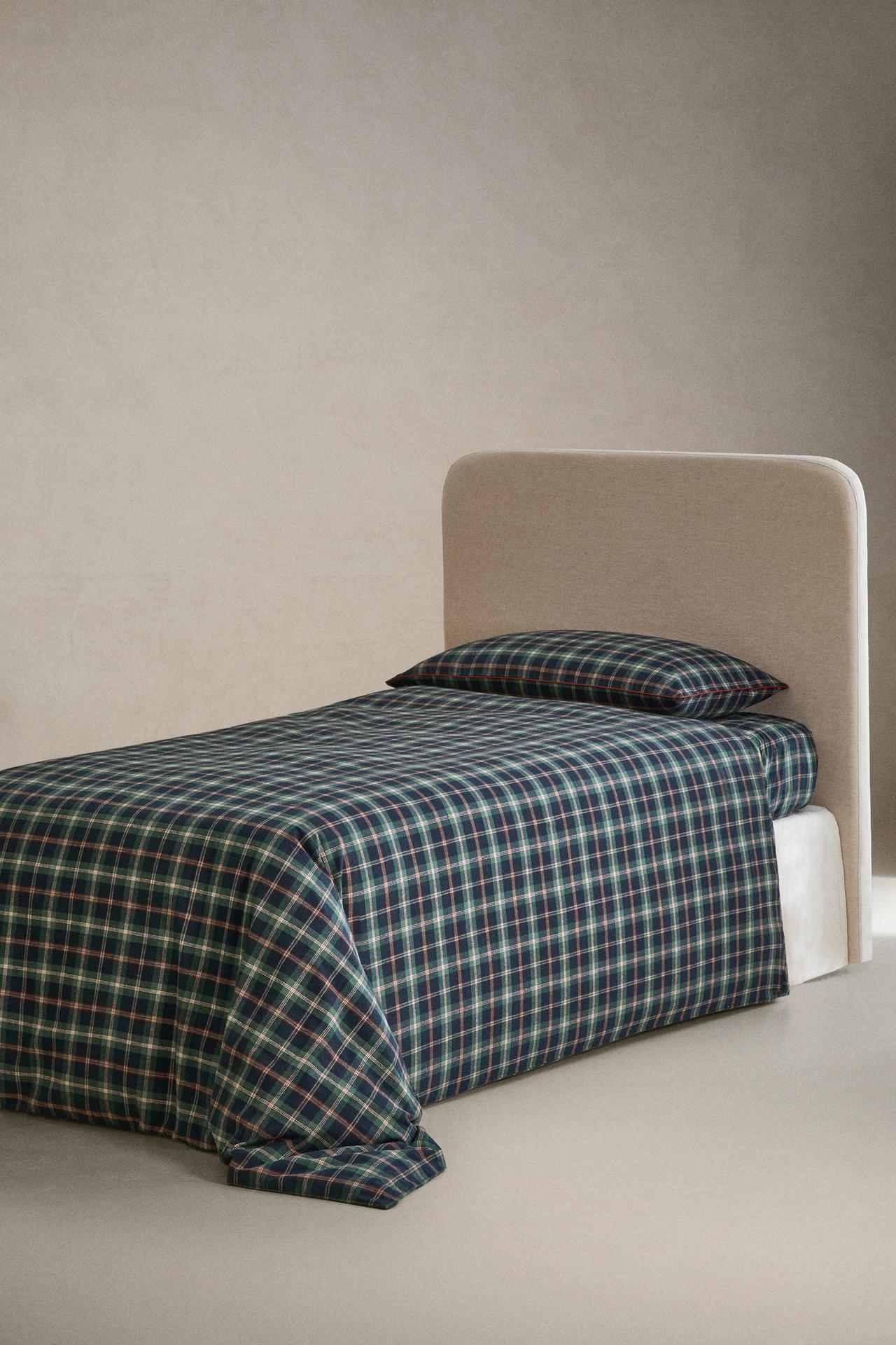 KIDS FLANNEL CHECK CHRISTMAS DUVET COVER — navy