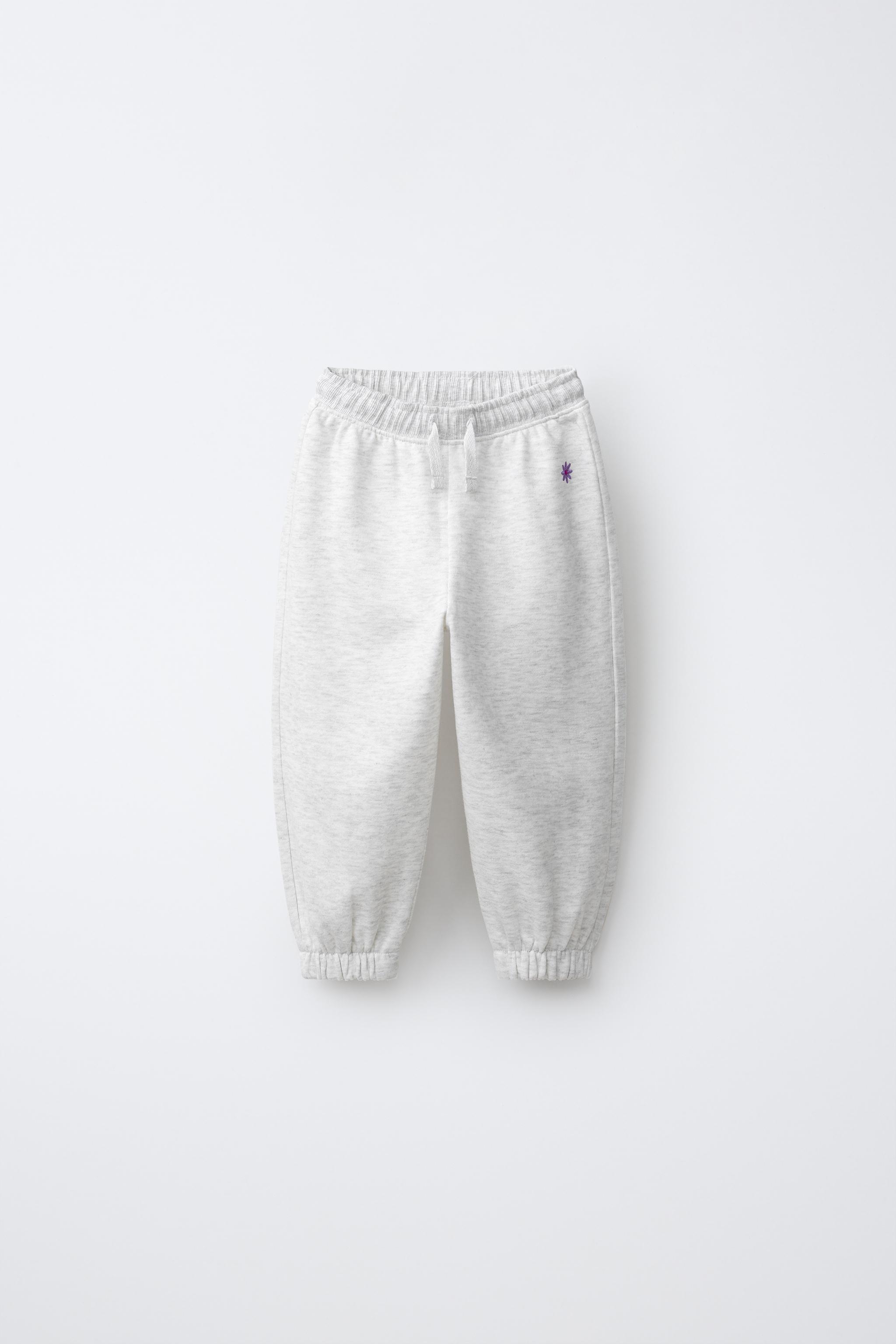 DAISY EMBROIDERED PLUSH PANTS — Gray marl