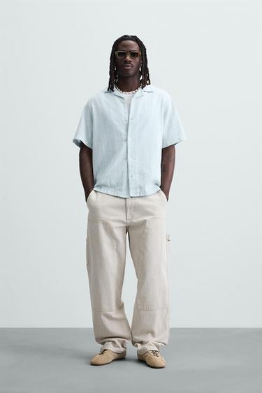 CAMISA JACQUARD RAYAS - Azul claro de Zara - Imagen 0