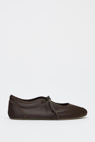SPORTS BALLERINA WITH LACES - Brown by Zara - Image 0